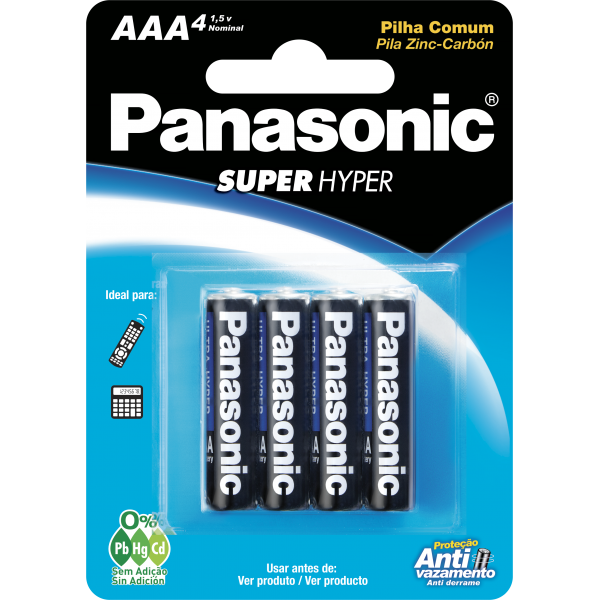 Pilhas Panasonic Zinco Palito AAA - c/ 4 pilhas